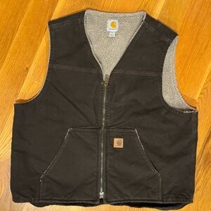Carhartt Men’s Sherpa Lined Sandstone Rugged Vest sz XL in Dark Brown
